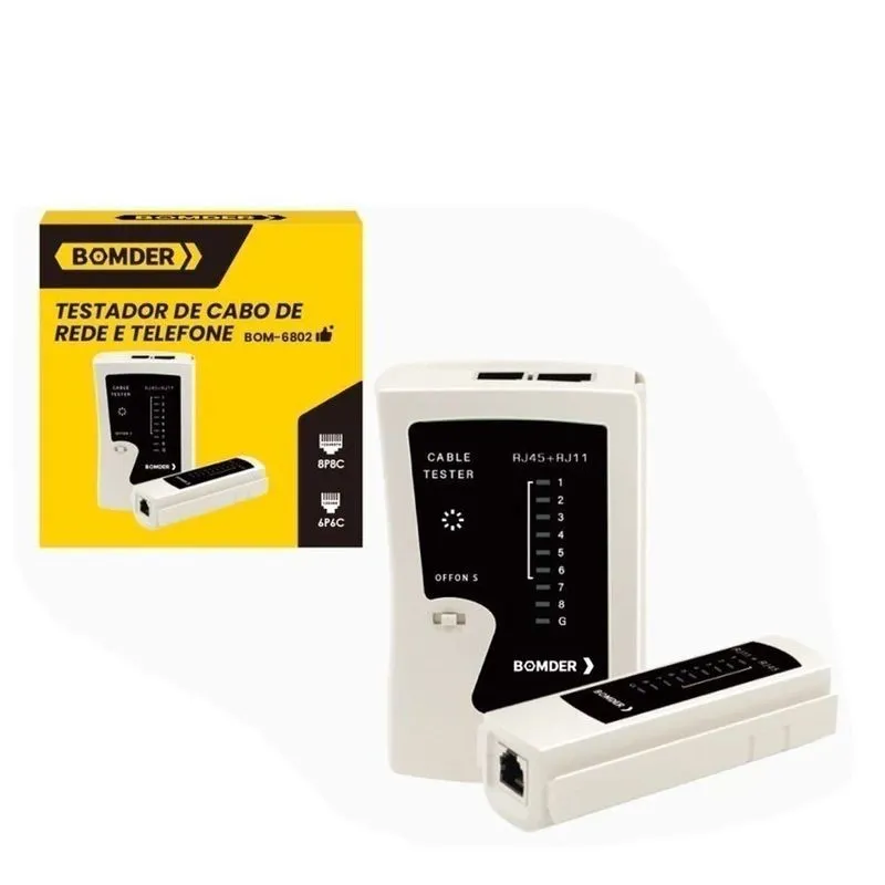 Testador De Cabos Rede E Telefone Rj45 / Rj11 8leds Bom-6802 Bomder