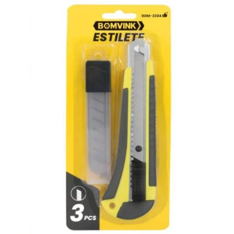 Estilete Largo 18 Mm Com 3 Lâminas - Bom-3304 - Bomvink