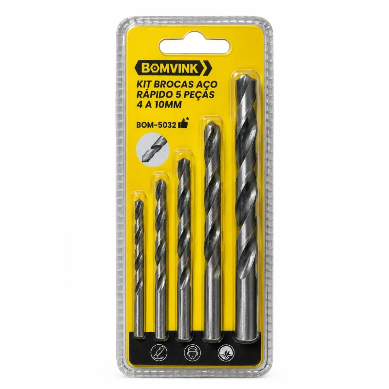 Kit Brocas de Aço Rápido 5 Peças do 4 ao 10 mm - Bomvink