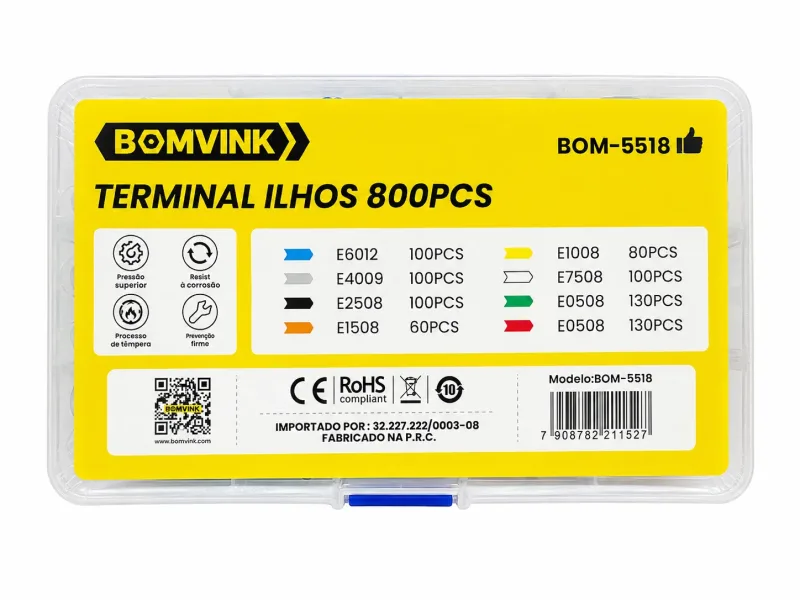 Kit de Terminais de Ilhós 800 Peças BOM-5518 - Bomvink