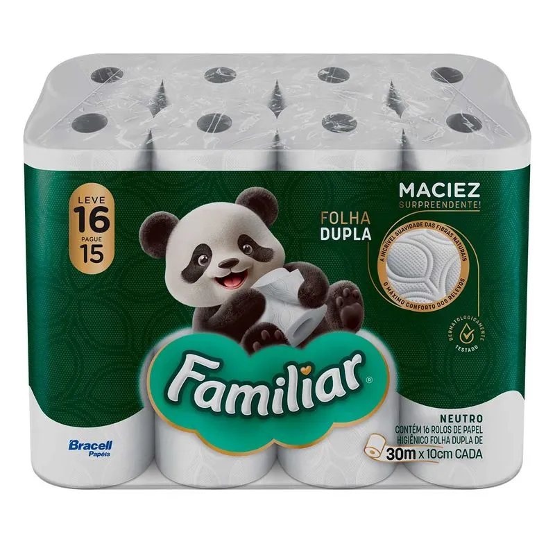 Papel Higiênico Folha Dupla Familiar 30 Metros 16 Rolos
