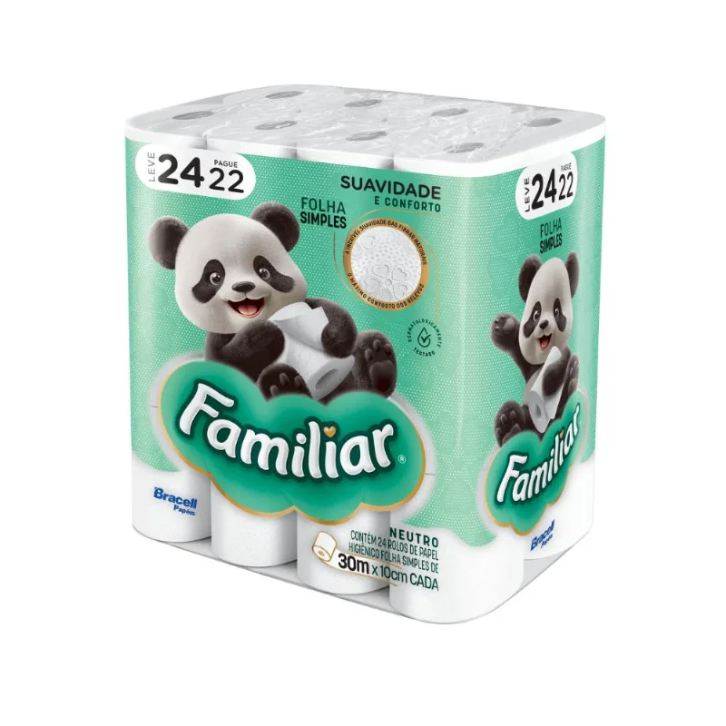 Papel Higiênico Familiar Folha Simples 30m 24 Rolos
