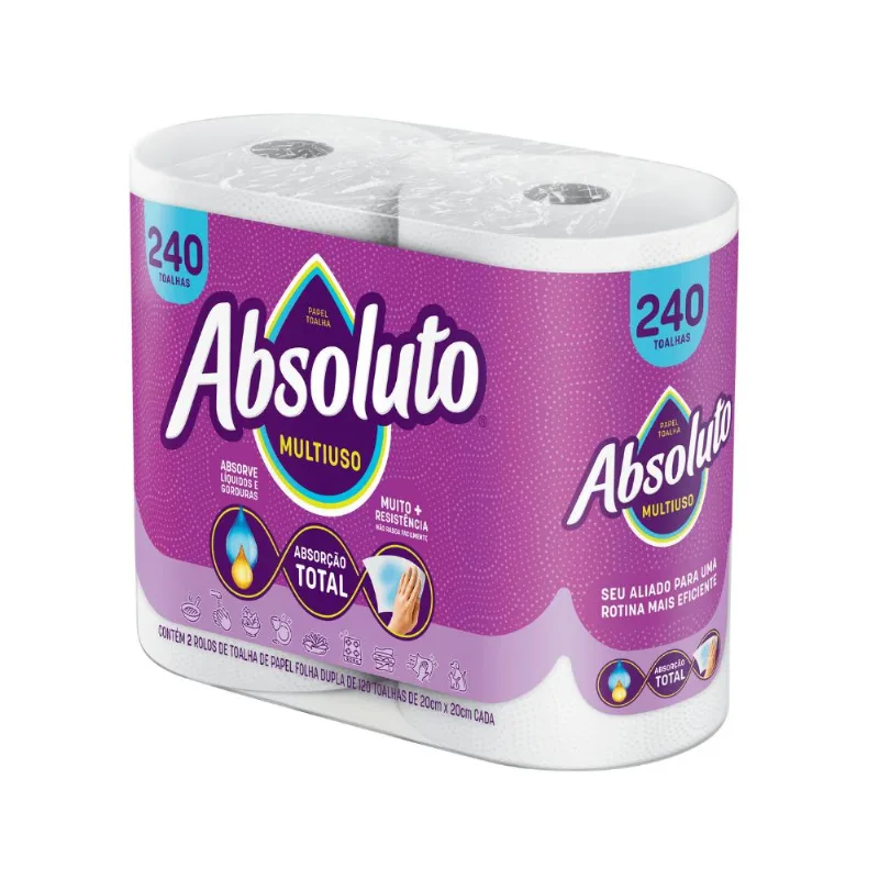 Papel Toalha Absoluto Multiuso 240 Folhas - Com 2 Unidades De 120 Folhas Cada