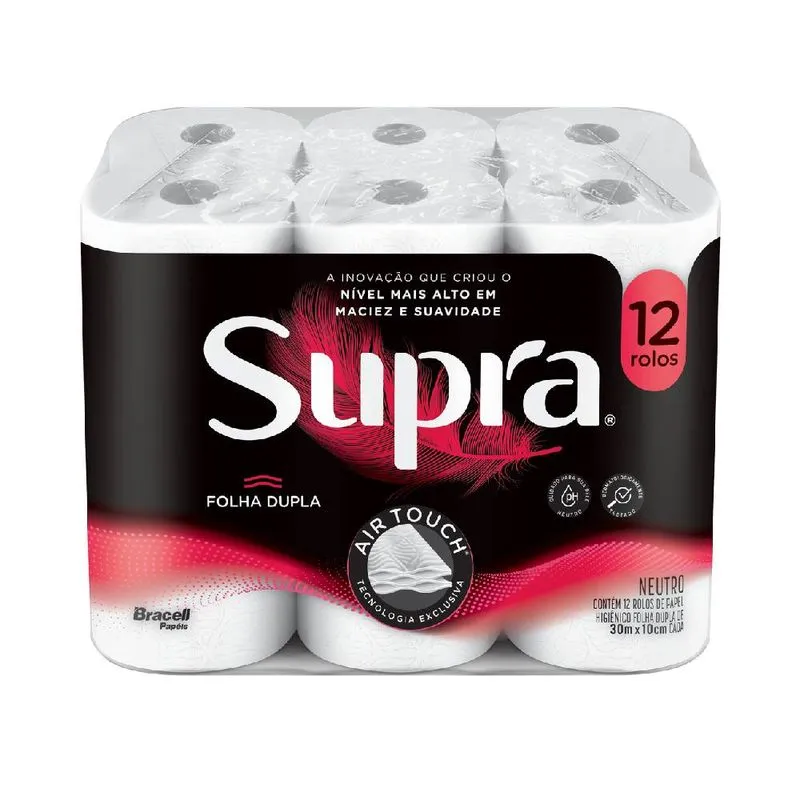 Papel Higiênico Folha Dupla Supra 30M Com 12 Unidades