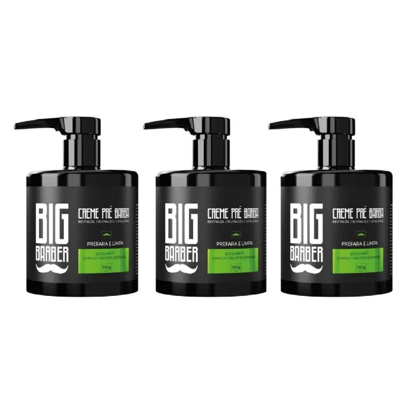 Kit 3x Creme Pré Barba Esfoliante 350g Hidratante Big Barber