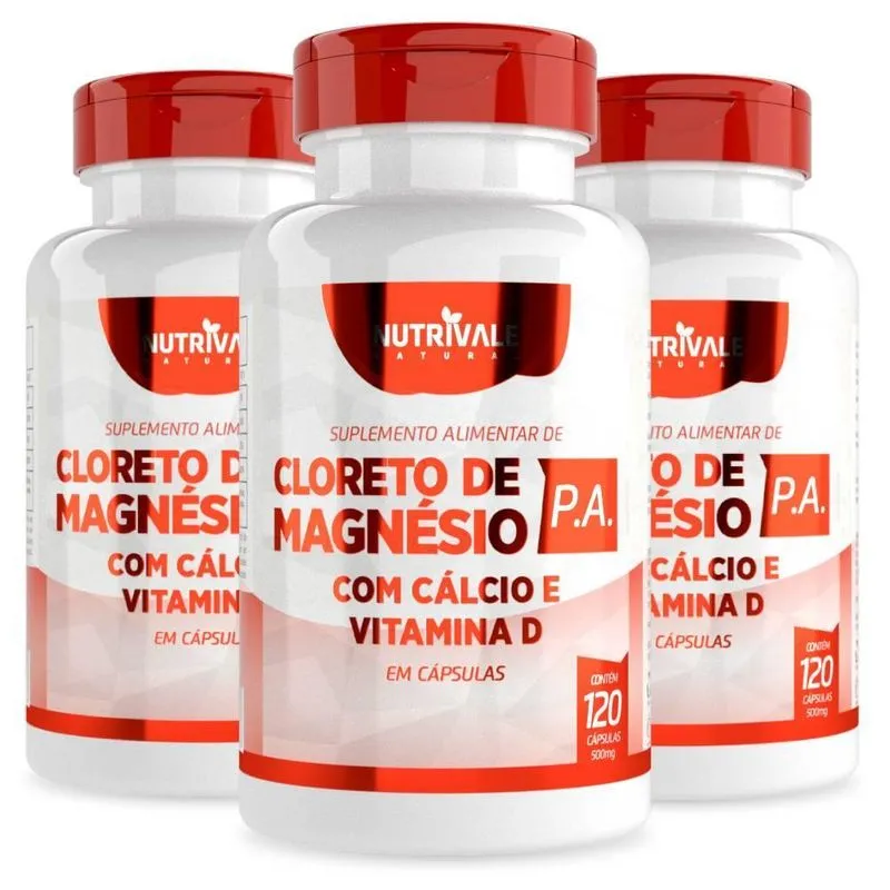 Kit 3x Cloreto Magnésio P.a. Cálcio E Vitamina D 120