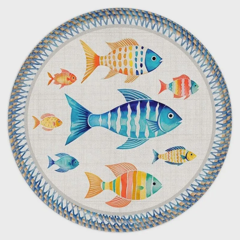Kit 2 Capas para Sousplat Tecido 35cm Belchior Acqua Peixes Estampa Praia