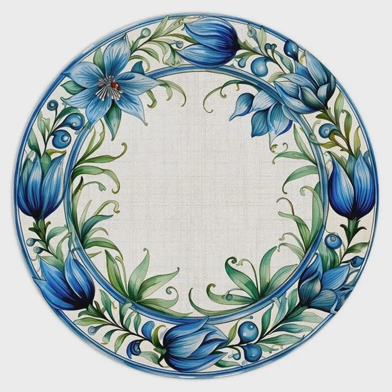 Kit 2 Capas para Sousplat Tecido 35cm Belchior Floral Azul Redondo com Elástico