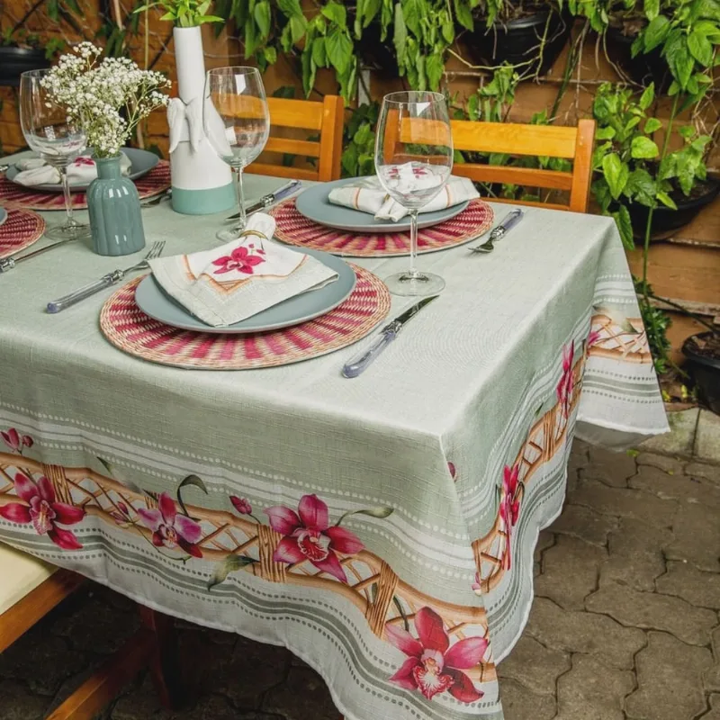 Toalha de Mesa Quadrada Orquídeas 4 Lugares 140x140cm Orquídea