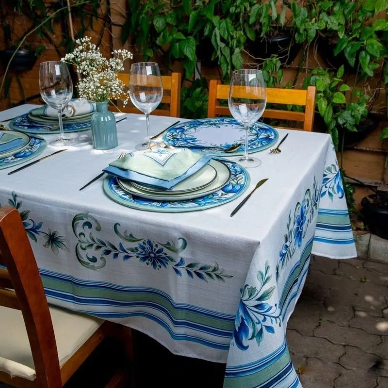 Toalha De Mesa Retangular Floral 6 Lugares 140x220cm Floral Azul