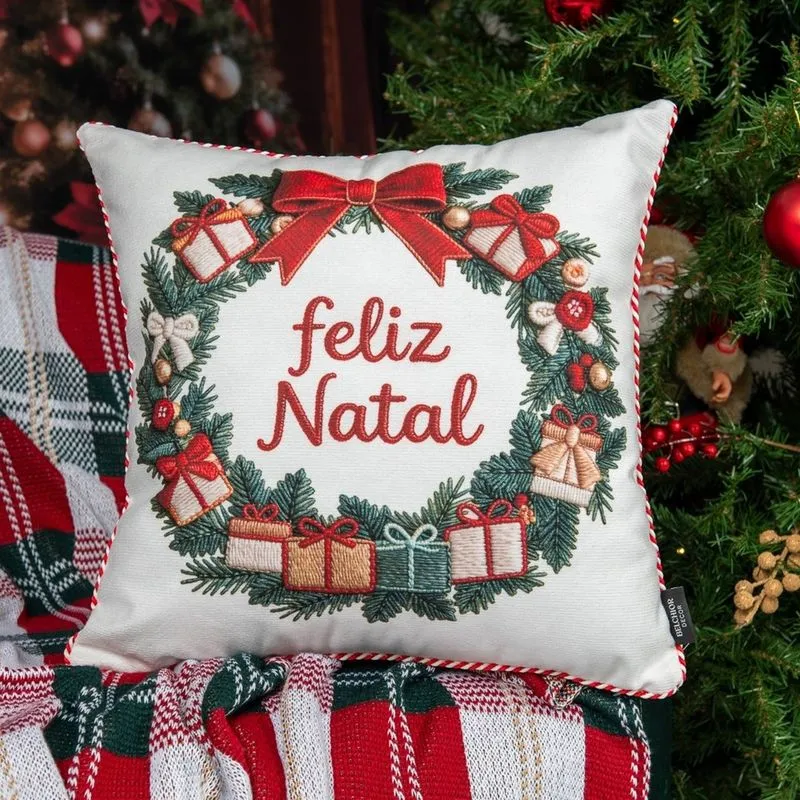 Capa Natalina Velveteen C/cord s Fran 43cmx43cm Des 623 - Belchior Capa Natalina Velveteen Ccord s Fran 43cmx43cm Des 623 Belchior