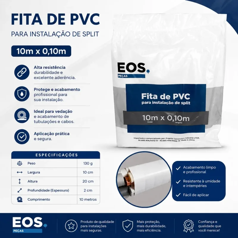Fita PVC EOS 10m x 0,10m Branca