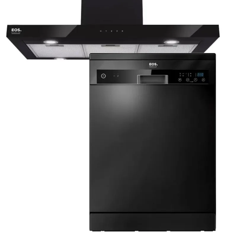 Kit Cozinha EOS Premium All Black Coifa de Ilha 90cm ECO90ITDP + Lava-Louças 14 Serviços ELL14P 110V