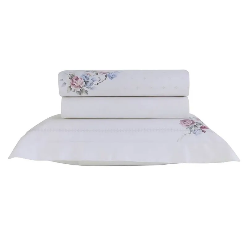 Jogo de Cama Vida Bela Jador Solteiro 3 Peças 100% Algodão 200 Fios - Kacyumara BRANCO/FLORAL