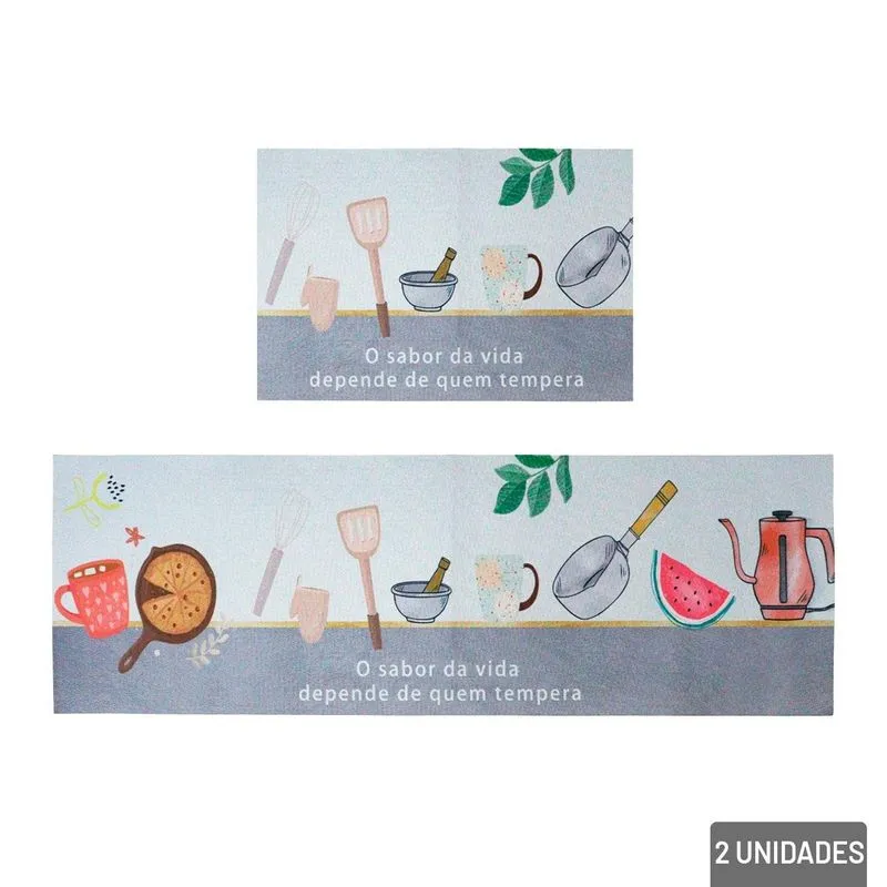 Kit Tapete De Poliéster 2 Peças Estampa De Cozinha - Tudo Em Caixa