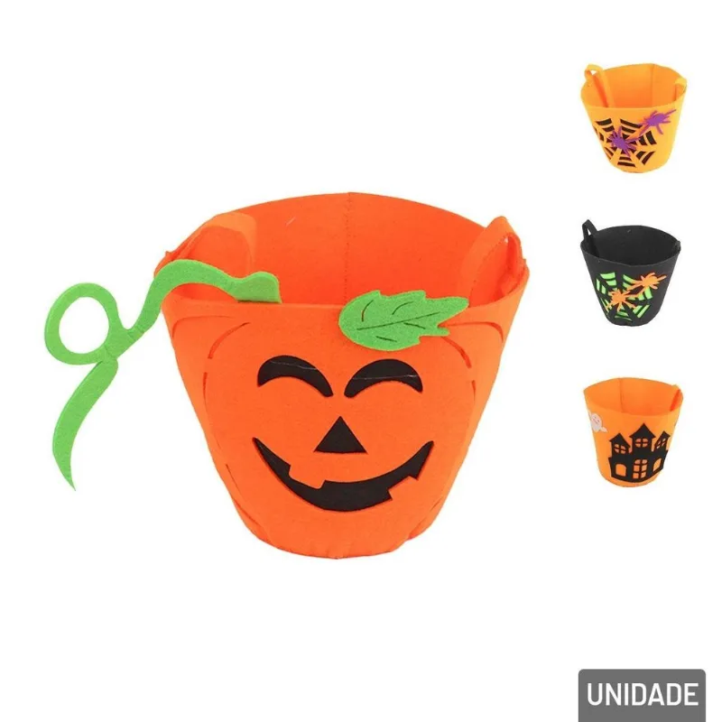 Cesta De Halloween Feltro Alça 14x16cm - Tudo Em Caixa