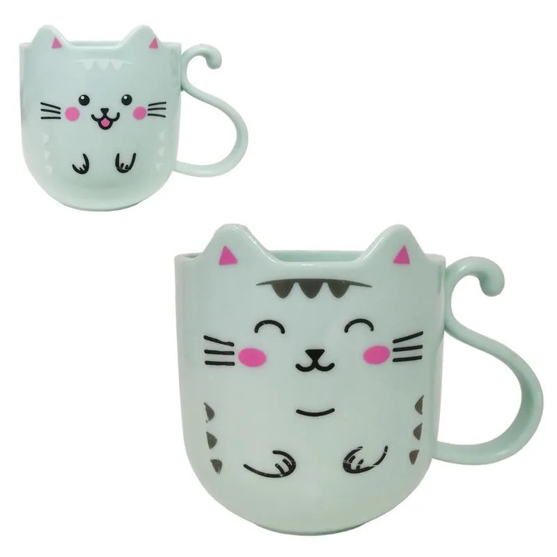 1 Caneca De Plástico 350ml Infantil Gatos Cores Sortidos