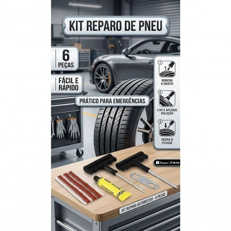 Kit Reparo para Pneu Carro Moto Caminhão 6 Peças