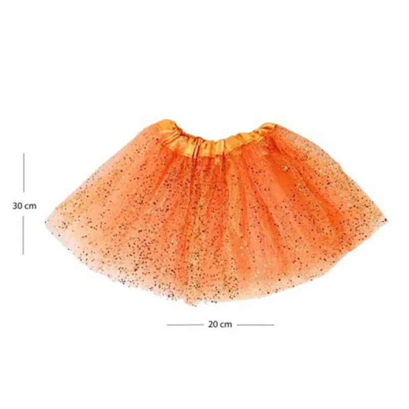 Saia Tutu Infantil Fantasia Abóbora Halloween 30cm Tule com Glitter