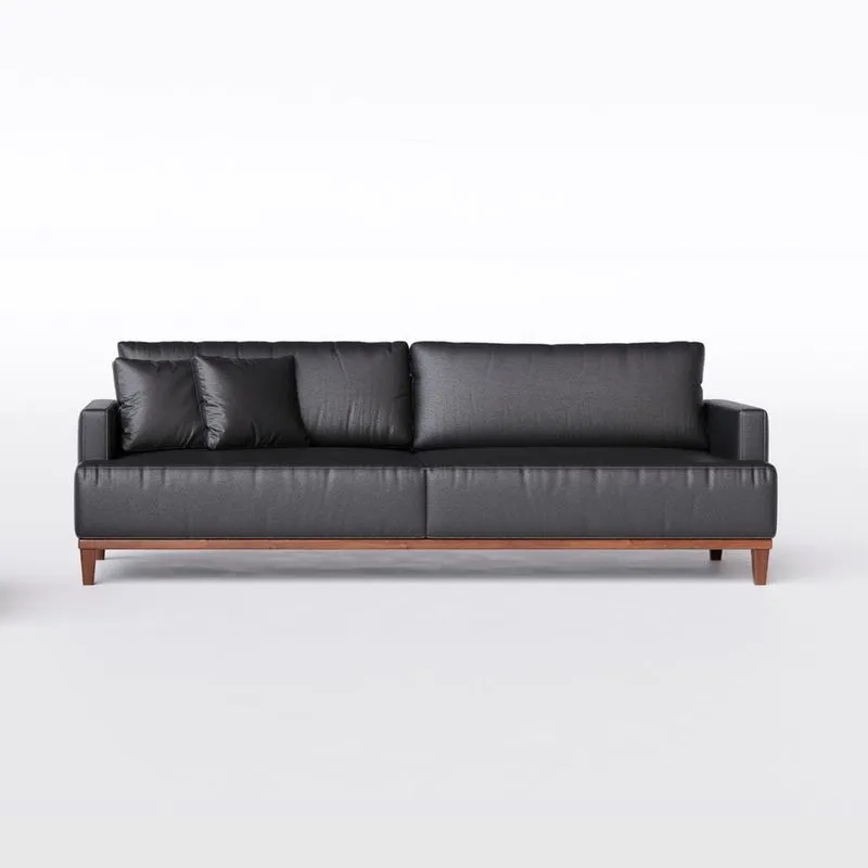 Sofá Living Doha 2,28m em Couro Preto - Home Mobily