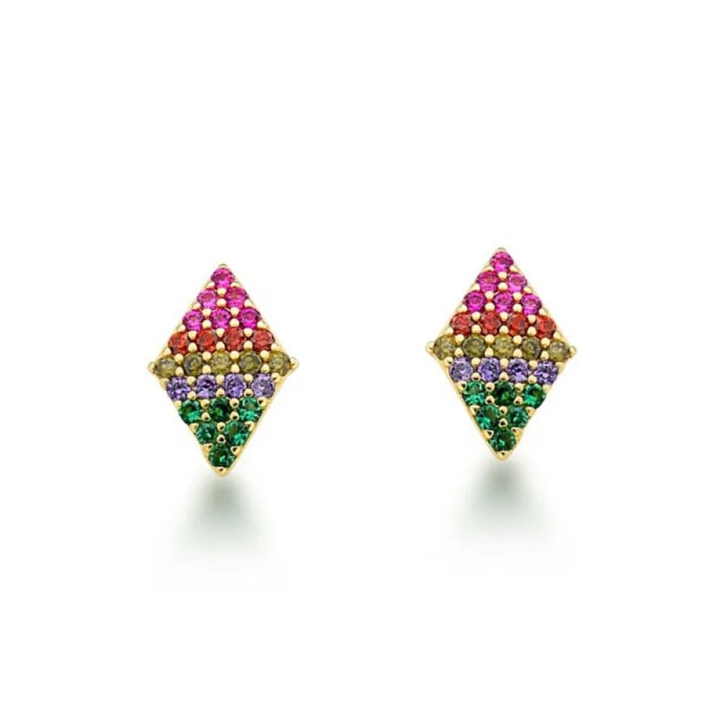 Brinco Arco Iris Losango Colorido Banhado a Ouro 18k - Atraktiva Joias