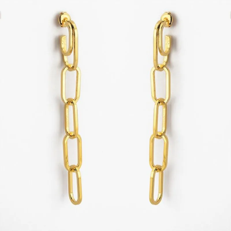 Brinco Corrente Longo Pendurada Folheado A Ouro 18K Único / Dourado - Atraktiva Joias