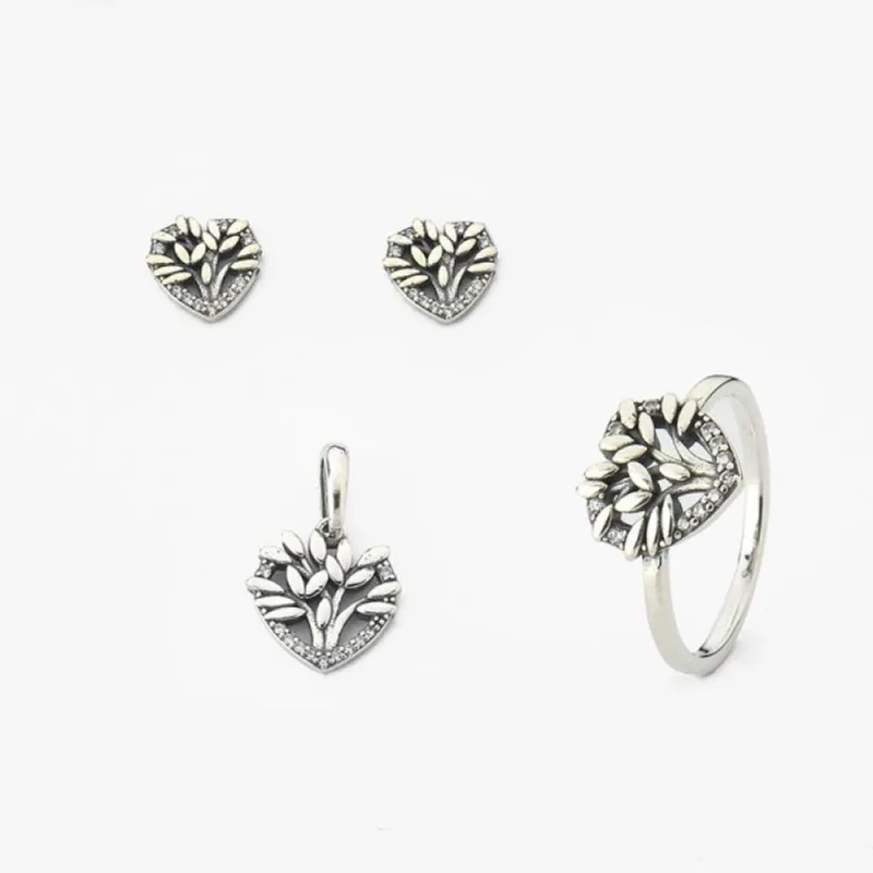 Conjunto Brinco Pingente E Anel Arvore Da Vida Com Zircônias Prata 925 18 / Prata