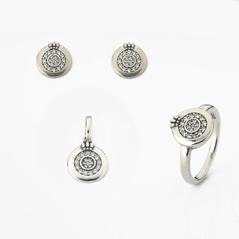 Conjunto Brinco Pingente E Anel Com Zircônias 18 / Prata