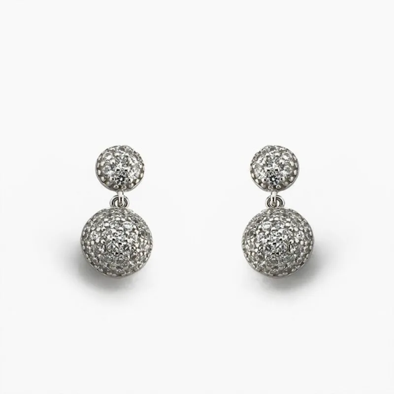 Brinco Bola com chapinha cravejadas com Zirconias em Prata 925 Cristal