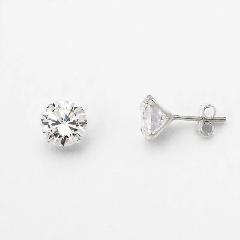 Brinco Ponto de Luz Zirconia Redonda Unissex Prata 925 6mm / Prata
