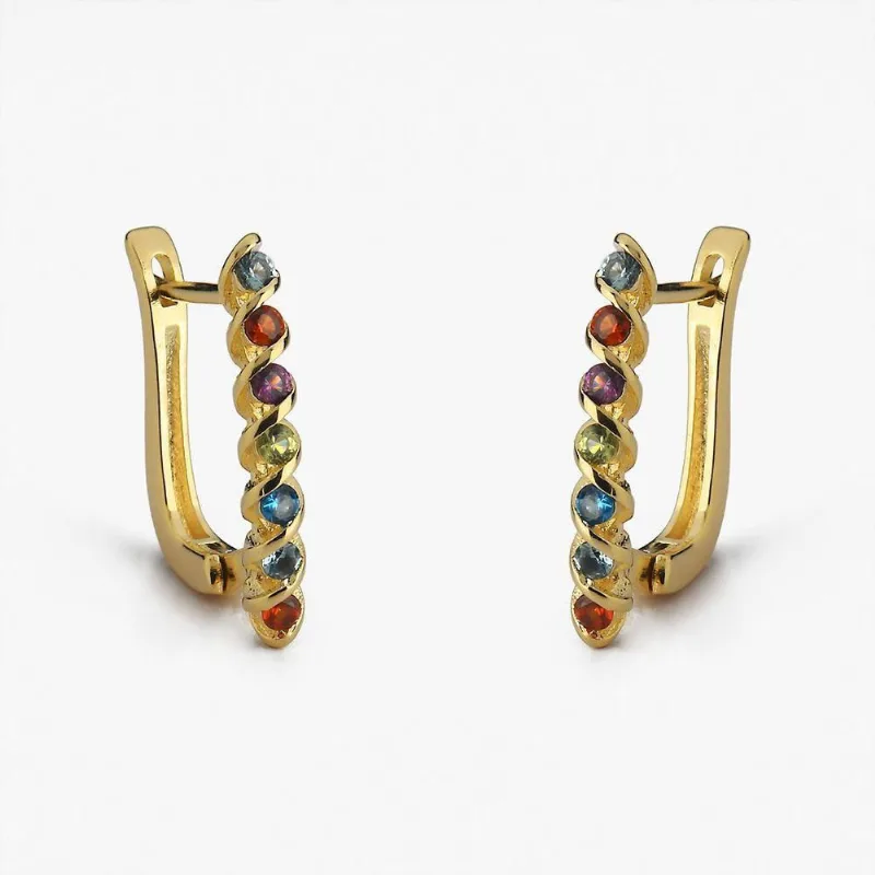Brinco Argola Retangulares Com Pedras Zircônia Banhado A Ouro 18k - Atraktiva Joias