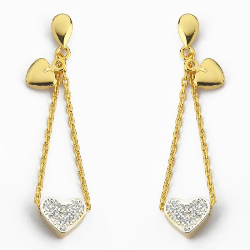 Brinco de corrente com detalhe em Coração Cravejado com Zircônia Banhado a Ouro 18k Único / Dourado