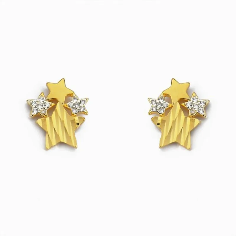 Brinco com Estrelas e detalhe em Zircônia Folheado a Ouro 18k Único / Dourado