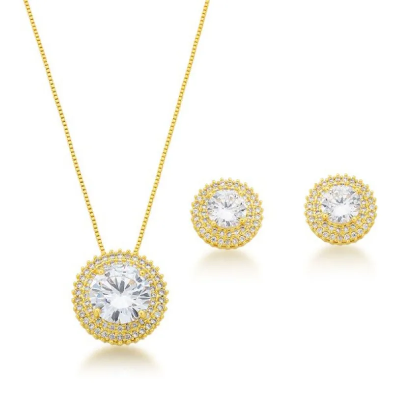 Conjunto Colar e Brincos Ponto de Luz Banhado a Ouro 18k Cristal - Atraktiva Joias