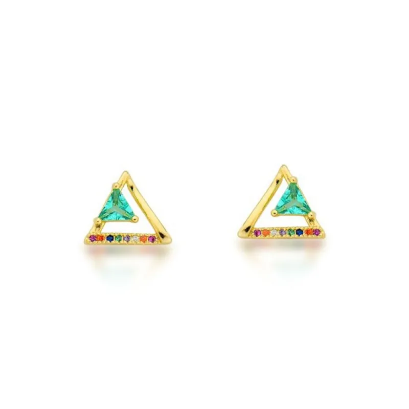 Brinco Triangulo Pedra Verde Banhado Ouro 18k Pequeno / Dourado