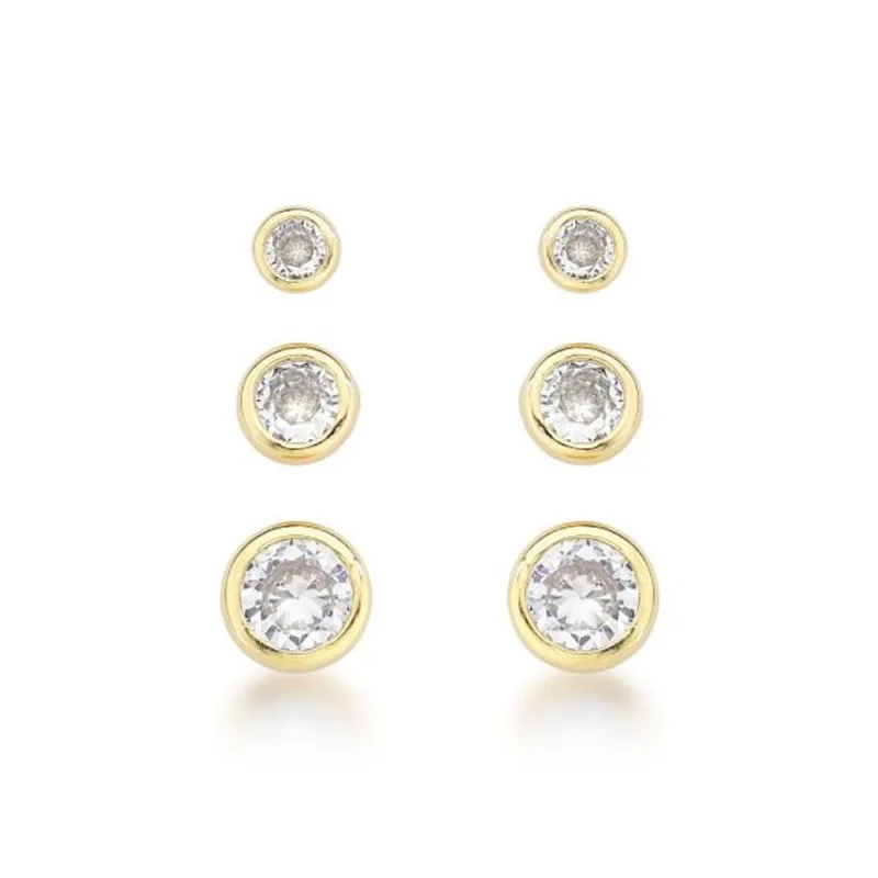Kit Trio de Brincos Ponto de Luz banhado Ouro 18k - Atraktiva Joias