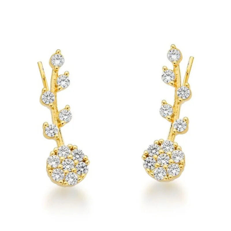Brinco Earcuff Flor Banhado a Ouro 18k Cristal - Atraktiva Joias