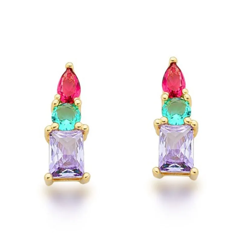 Brinco com Zirconias Coloridas Banhadas a Ouro 18k
