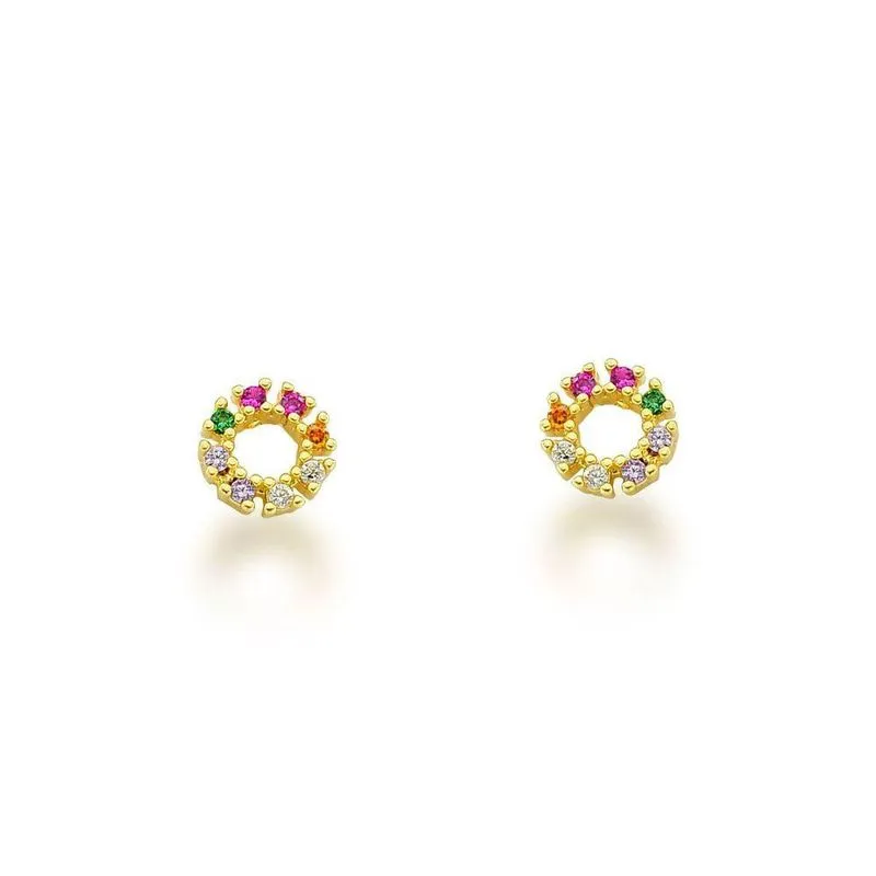 Brinco Pequeno Circulo Colorido Banhado Ouro 18k
