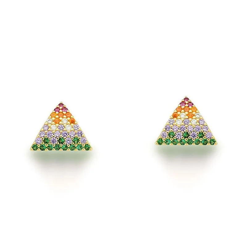 Brinco Triangulo Brilhoso Colorido Banhado A Ouro 18k - Atraktiva Joias