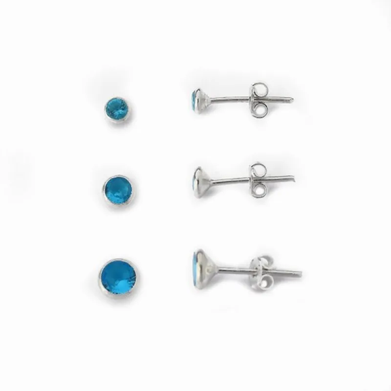 Kit Trio de Brincos ponto de Luz Prata 925 Azul Claro - Atraktiva Joias