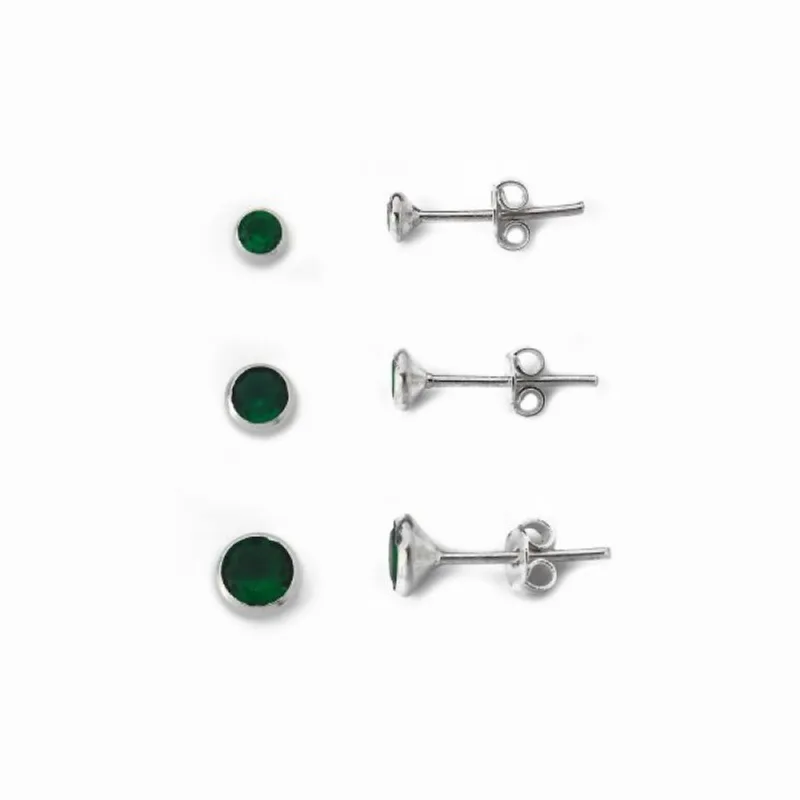 Kit Trio de Brincos ponto de Luz Prata 925 Verde Escuro - Atraktiva Joias