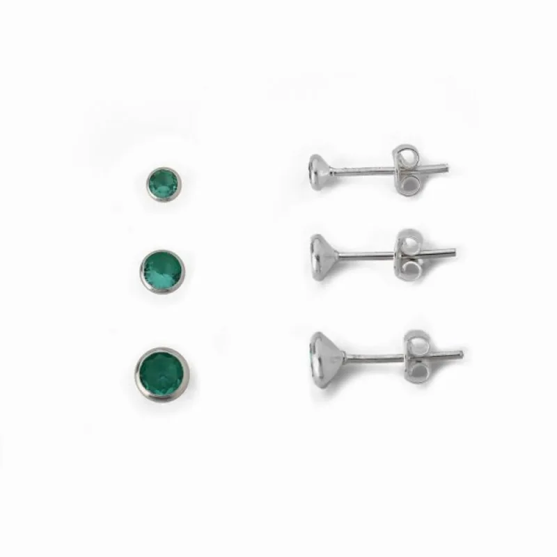 Kit Trio de Brincos ponto de Luz Prata 925 Verde Claro - Atraktiva Joias
