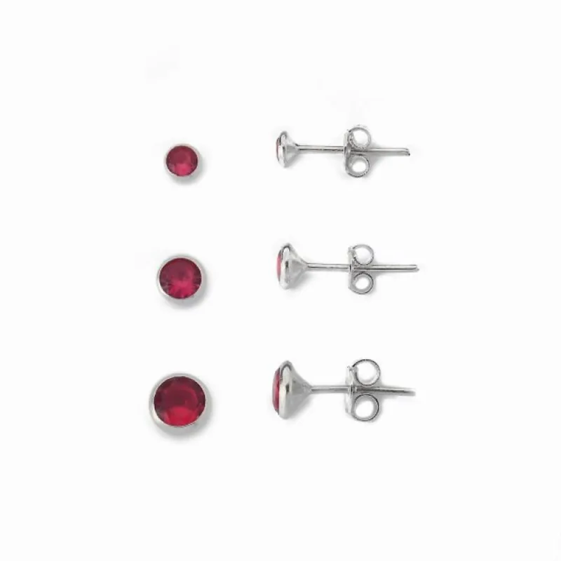 Kit Trio de Brincos ponto de Luz Prata 925 Vermelha - Atraktiva Joias
