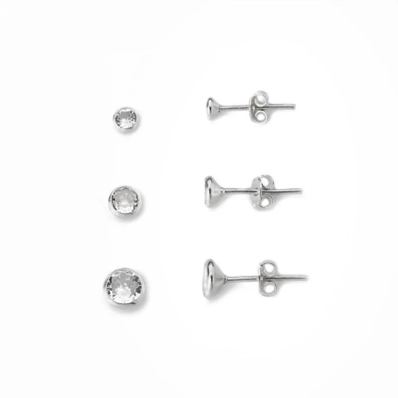 Kit Trio de Brincos ponto de Luz Prata 925 Cristal - Atraktiva Joias