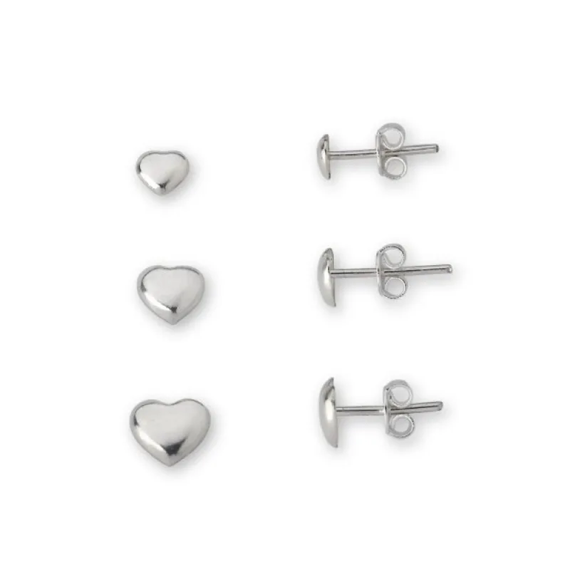 Kit Trio de Brincos Corações Prata 925 - Atraktiva Joias