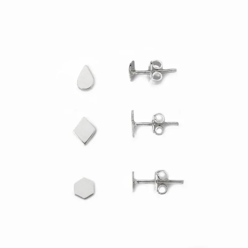 Kit Trio de Brincos Geométricos Prata 925 - Atraktiva Joias