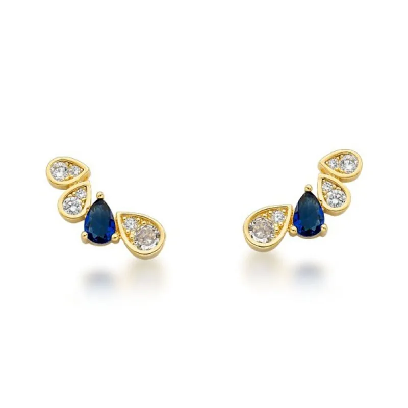 Brinco Earcuff delicado com Zirconia Banhada a ouro 18k Azul - Atraktiva Joias