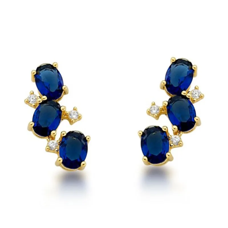 Brinco Earcuff Ziconias ovais Banhado a Ouro 18k Azul - Atraktiva Joias
