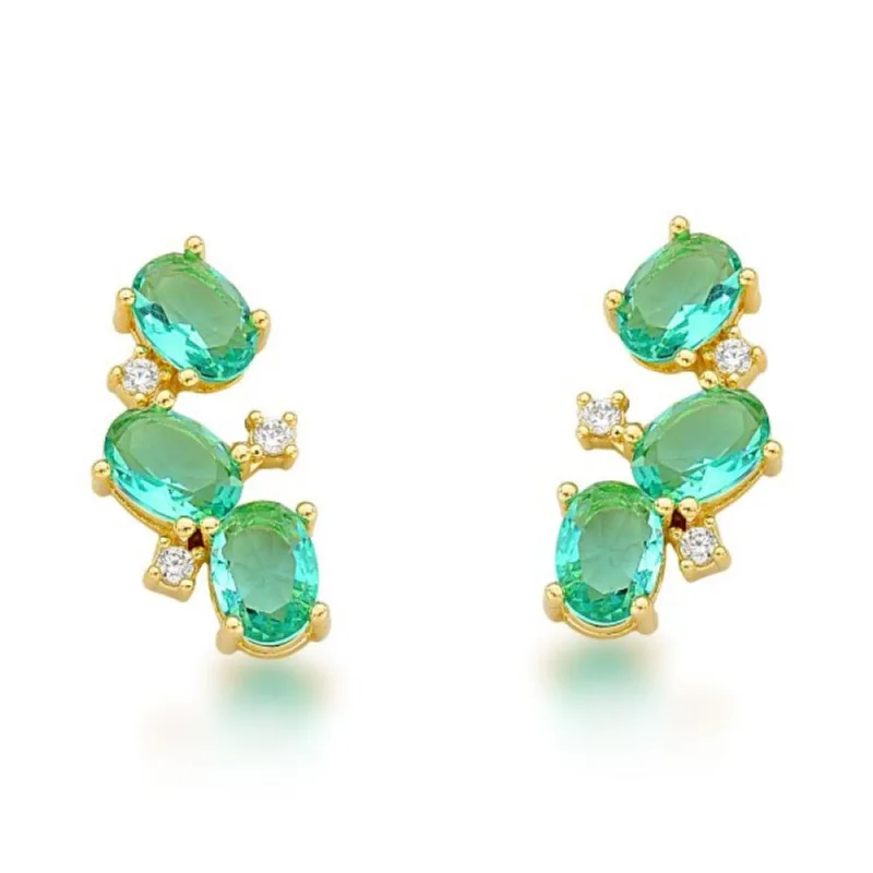 Brinco Earcuff Ziconias ovais Banhado a Ouro 18k Verde Claro - Atraktiva Joias